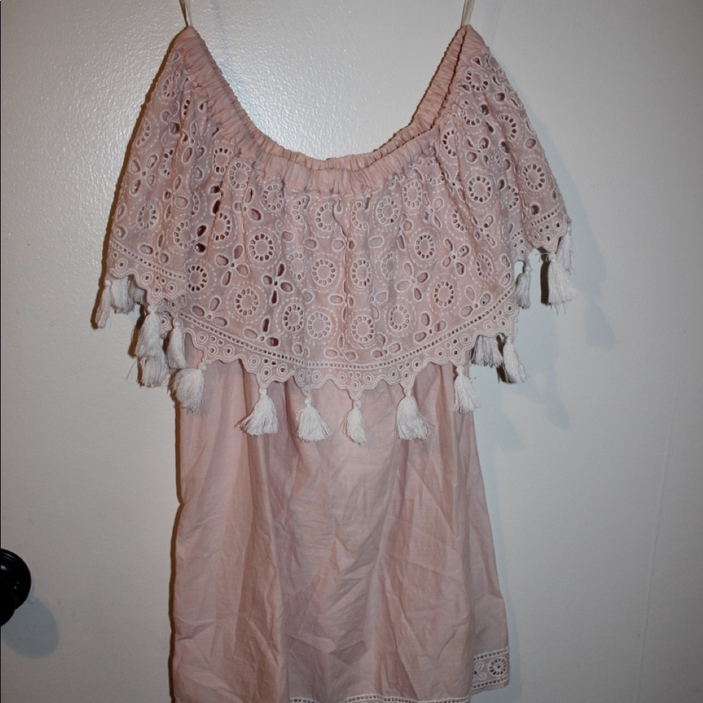 Off the shoulder tassel shirt